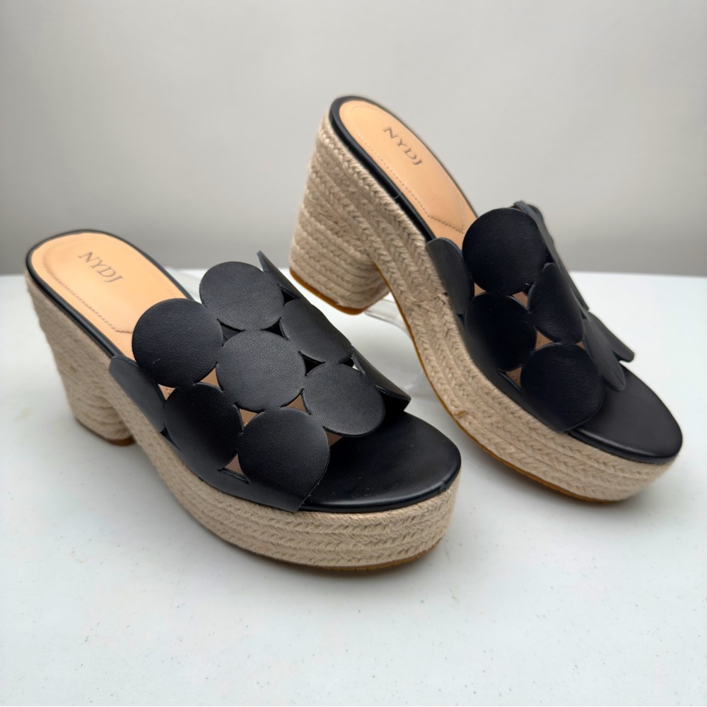 NWOT NYDJ Women's Helene Espadrille Platform Wedge Slide Sandal Black Size 8.5M